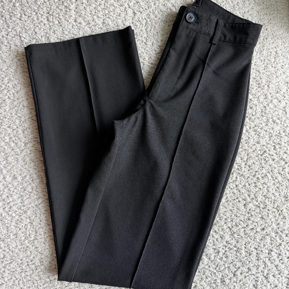 Pull&Bear high rise tailored straight leg pants with front seam in black